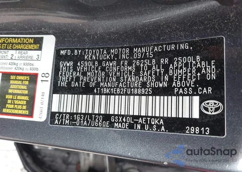 2015 Toyota Avalon Xle Touring from USA, damaged, VIN 4T1BK1EB2FU188925